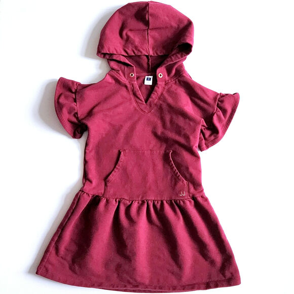 Janie and Jack Girls Burgundy Hooded Dress | French Terry Drop Waist | Size 5 - Picture 3 of 8